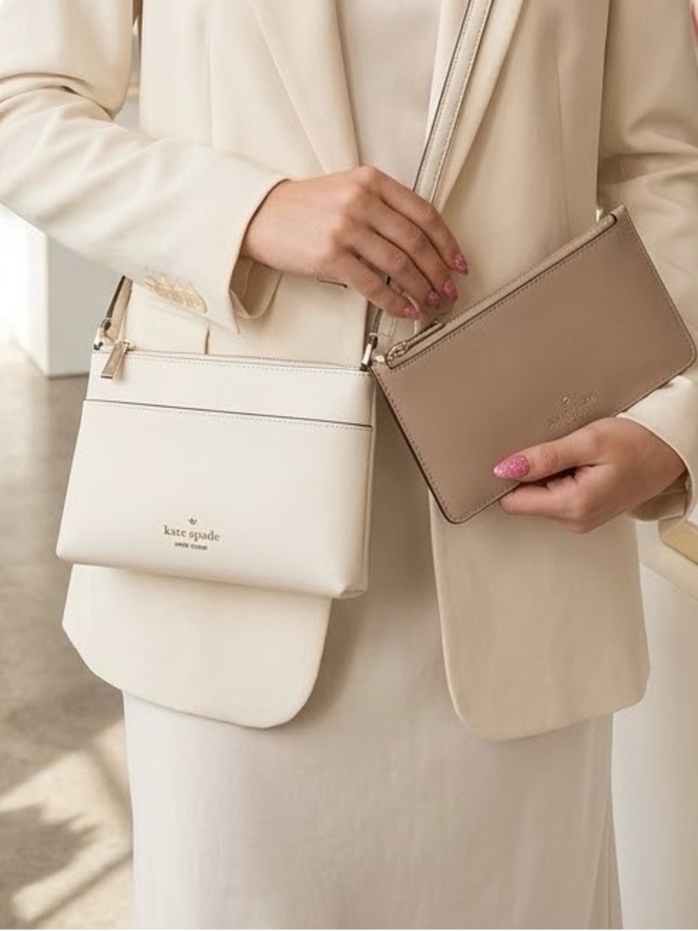 kate spade Cream and Tan Crossbody with Matching Wristlet